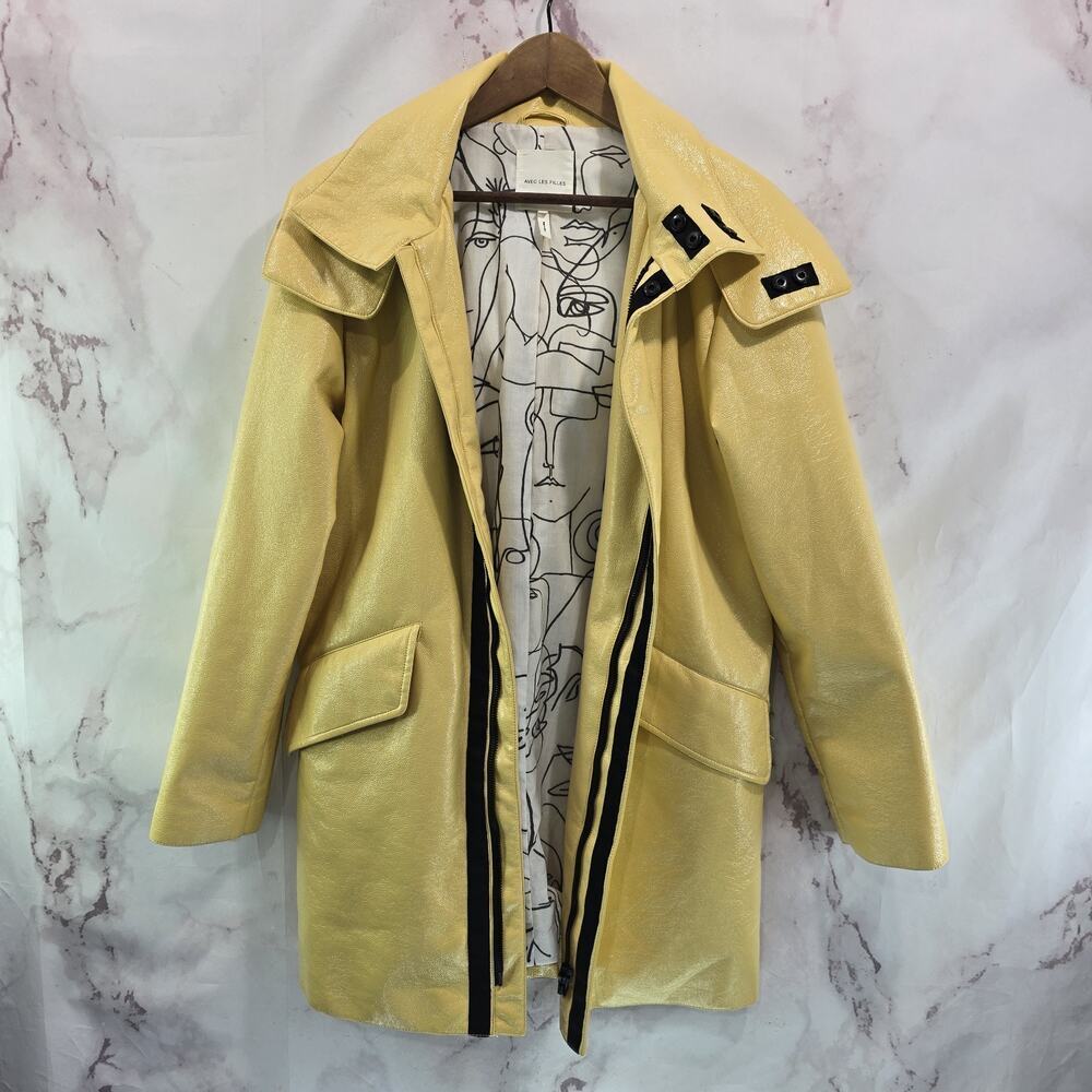Avec Les Filles Coat Womens Small Yellow White Black Rain Parka Jacket